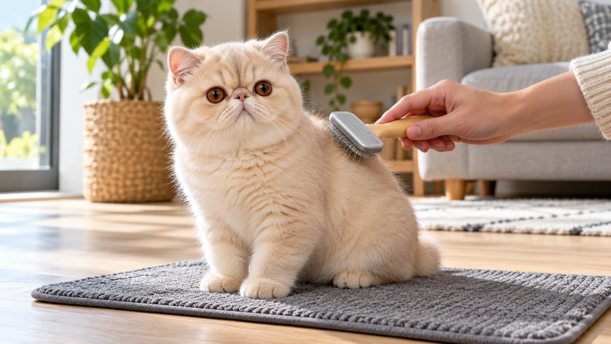 Exotic Shorthair yavru kedi — tüy bakımı ve fırçalama