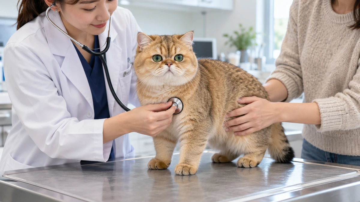 Exotic Shorthair kedi — veteriner kontrolü